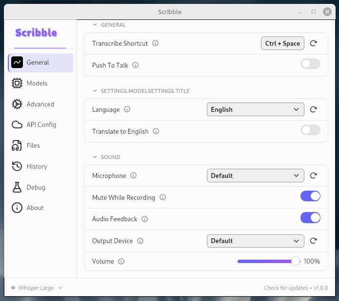 Scribble General Settings